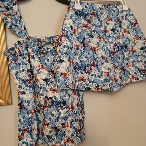 Crown And Ivy Girls Shorts Set 2 Pc.NWT  Blue Floral XL.